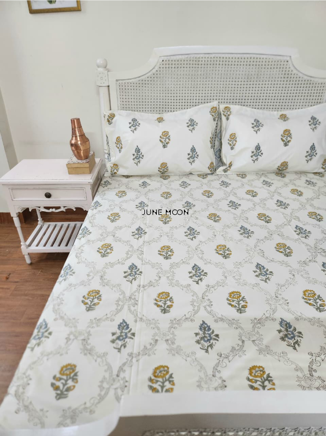 Golden Hour - Block Printed Bedsheet Set (Cream Base)