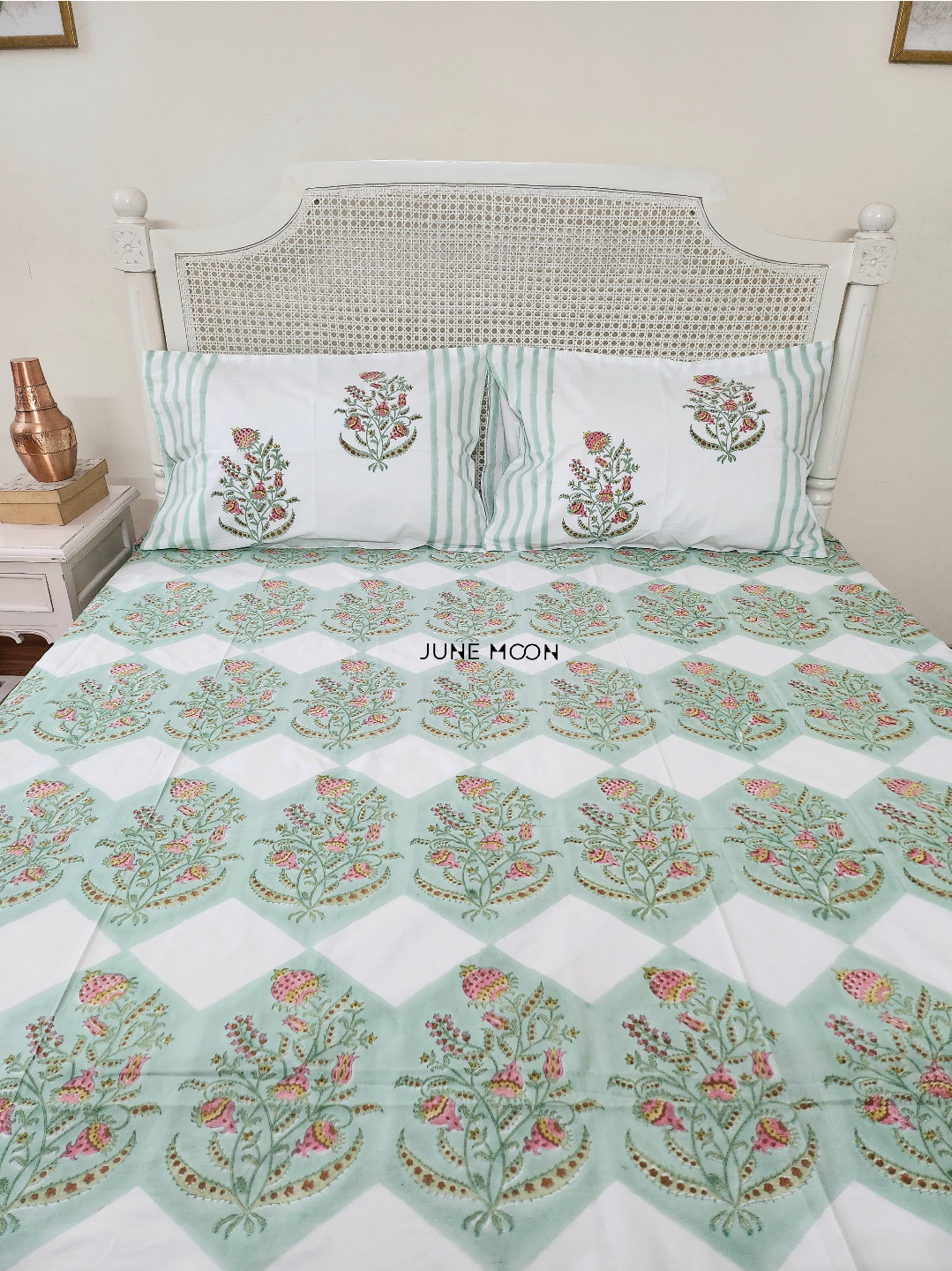 Pista Kulfi - Block Printed Bedsheet Set