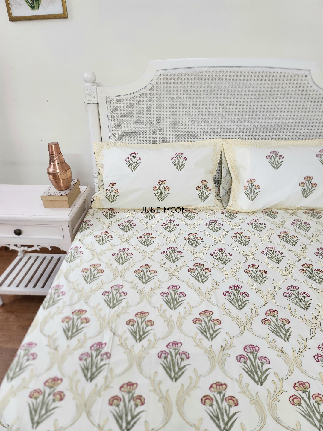 Noon Of June - Block Printed Bedsheet Set (Cream Base)