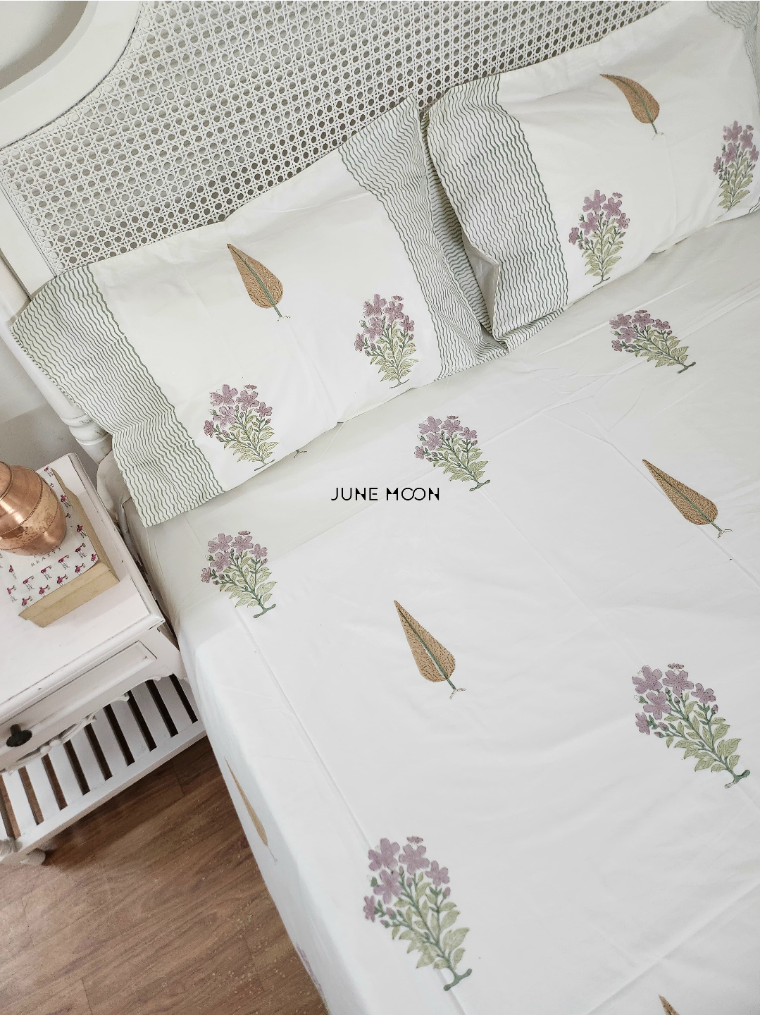 French Cottage - Block Printed Bedsheet Set (Cream Base)