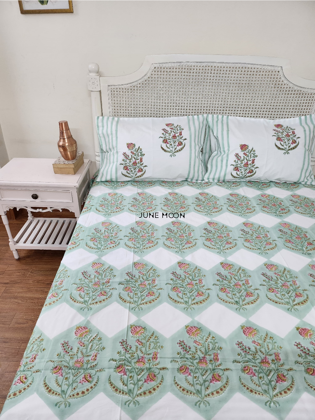 Pista Kulfi - Block Printed Bedsheet Set