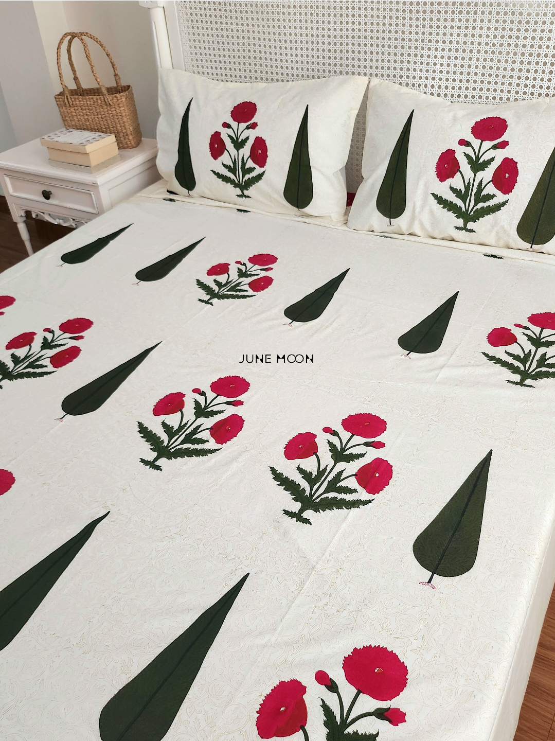Carmine Sunset - Block Printed Bedsheet Set