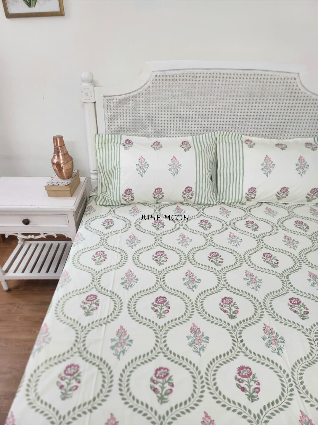 Rosewood - Block Printed Bedsheet Set (Cream Base)