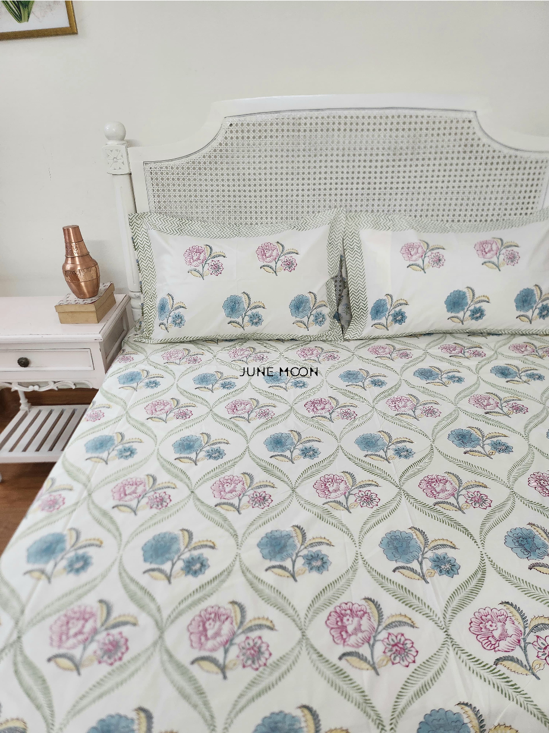 Summer House - Block Printed Bedsheet Set (Cream Base)