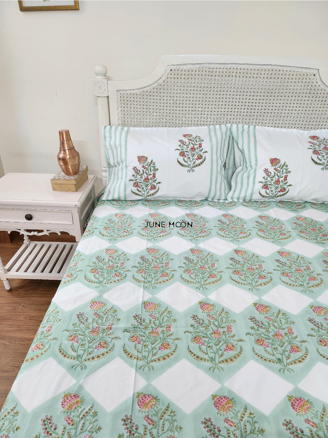 Pista Kulfi - Block Printed Bedsheet Set