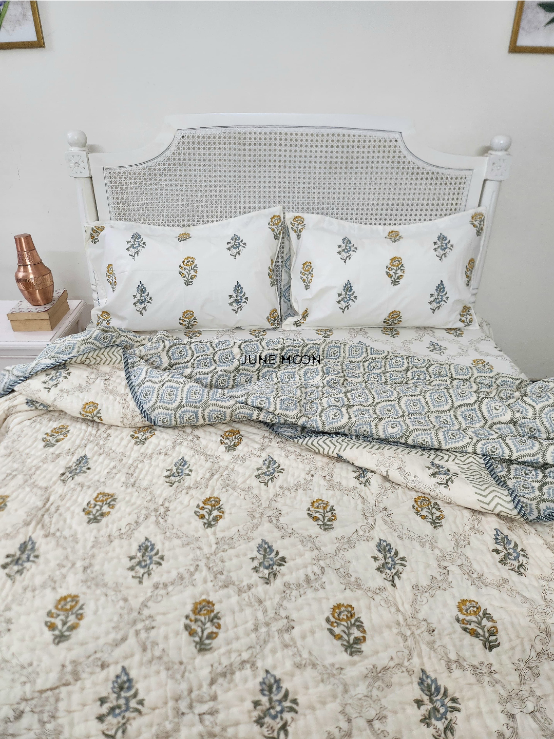 Golden Hour - Block Printed Muslin Quilt (Cream Base)
