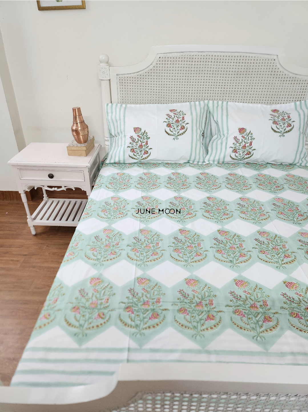 Pista Kulfi - Block Printed Bedsheet Set
