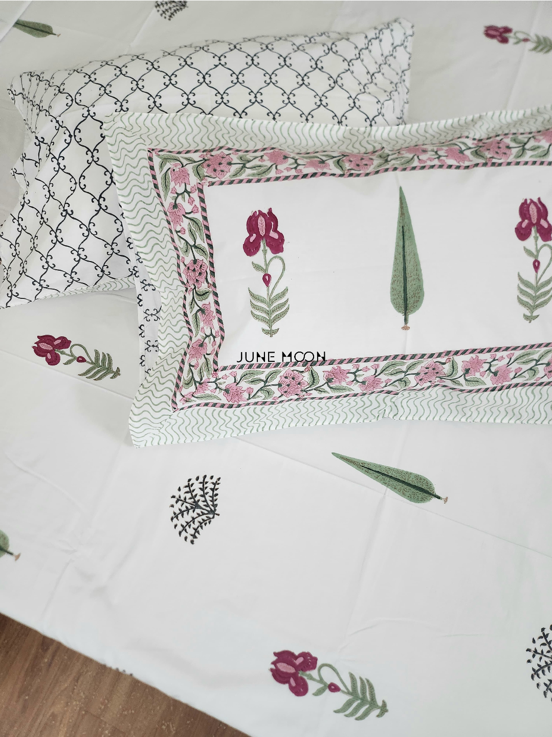 Hued Petals - Block Printed Bedsheet Set