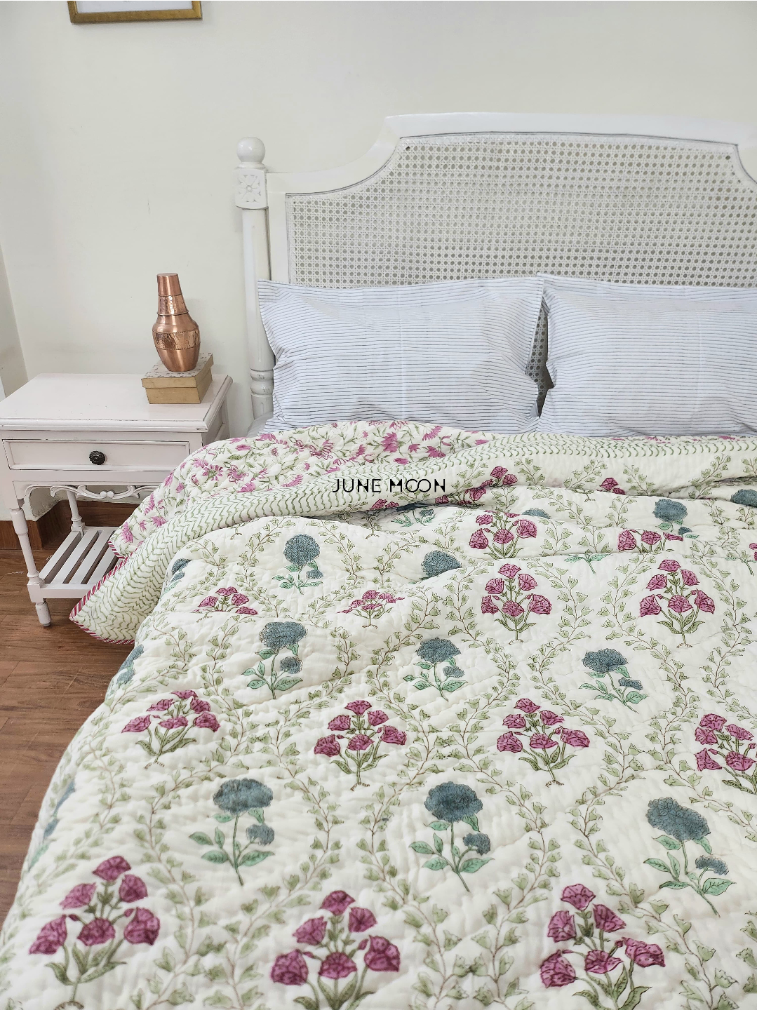 Nandini - Block Printed Muslin Quilt (Cream Base)