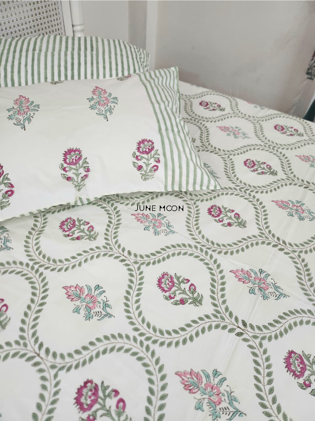 Rosewood - Block Printed Bedsheet Set (Cream Base)