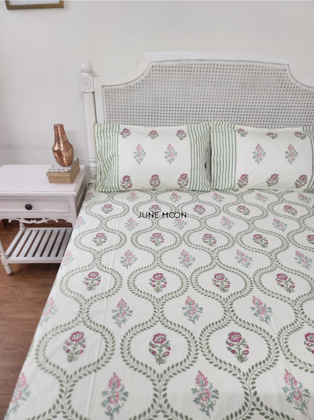 Rosewood - Block Printed Bedsheet Set (Cream Base)