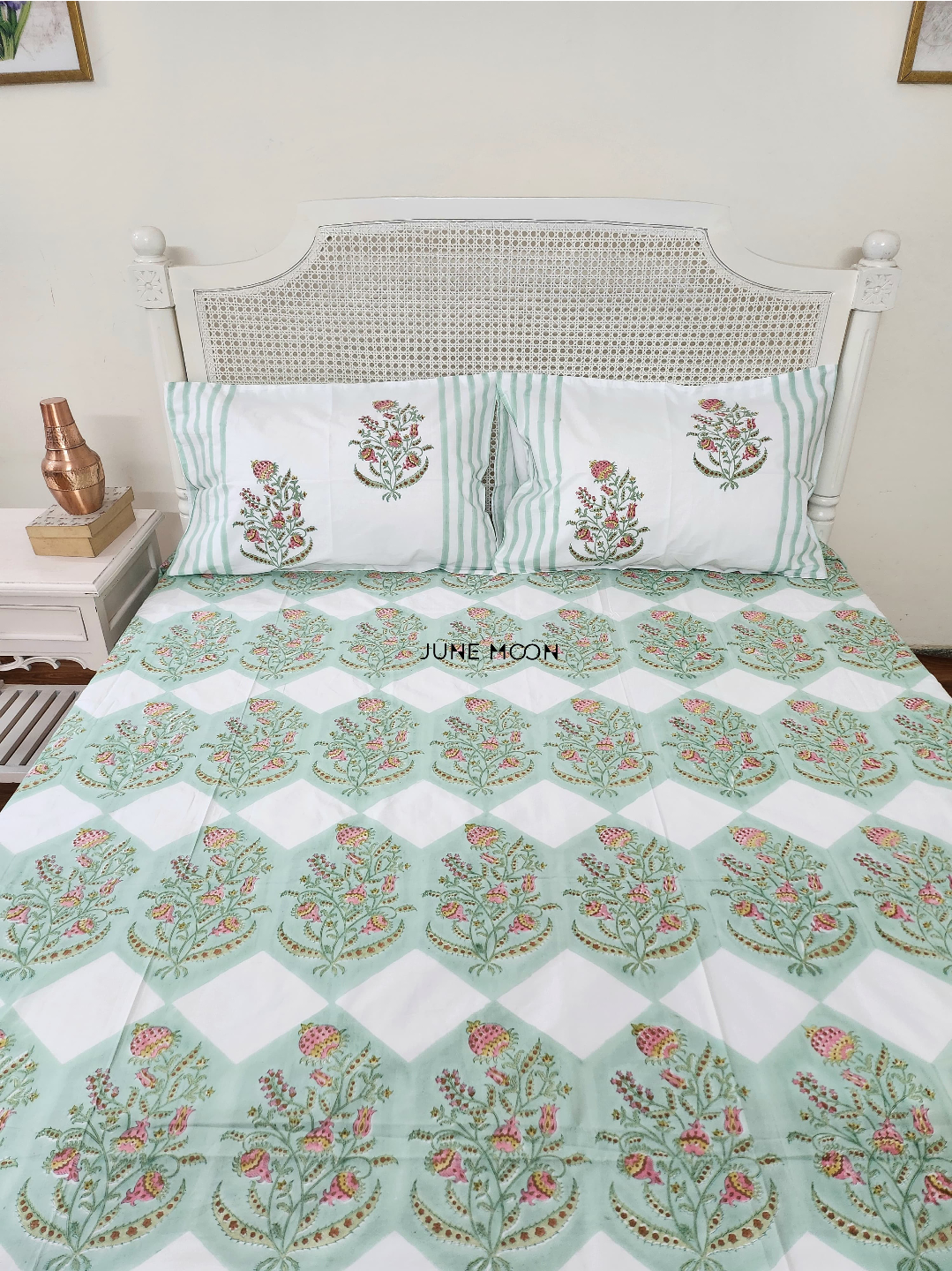 Pista Kulfi - Block Printed Bedsheet Set