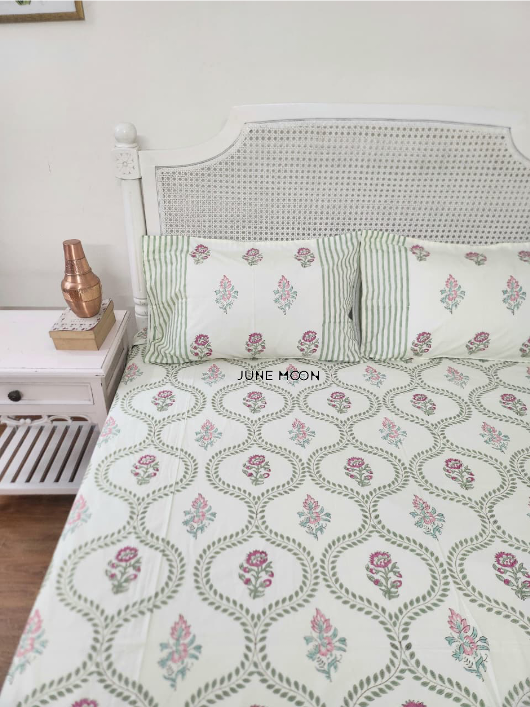 Rosewood - Block Printed Bedsheet Set (Cream Base)