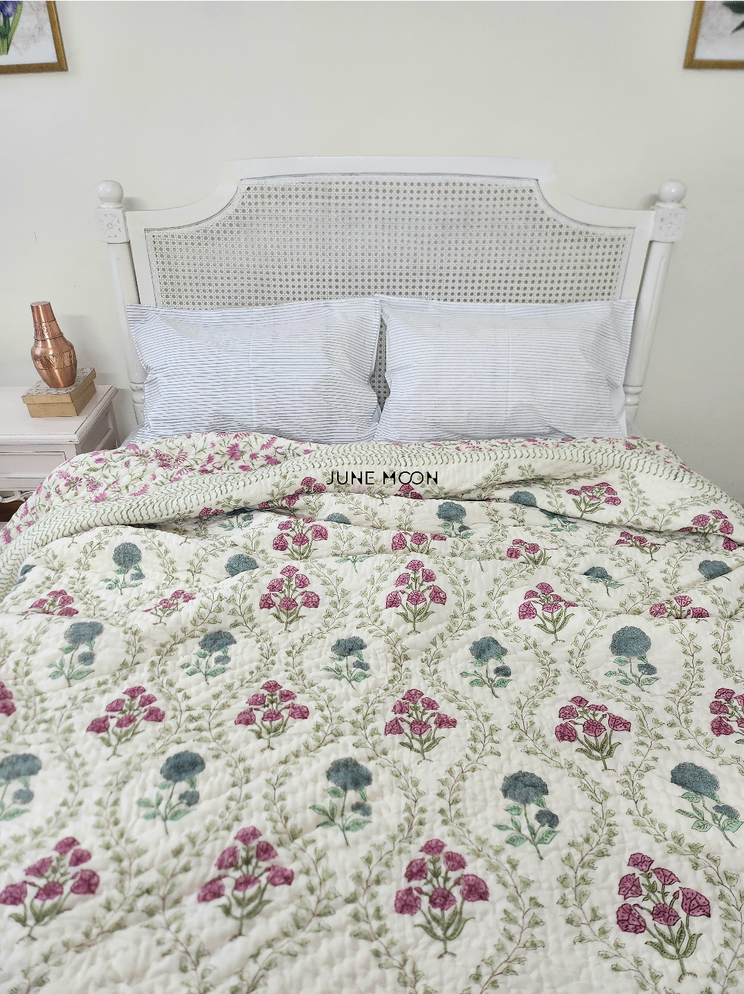Nandini - Block Printed Muslin Quilt (Cream Base)