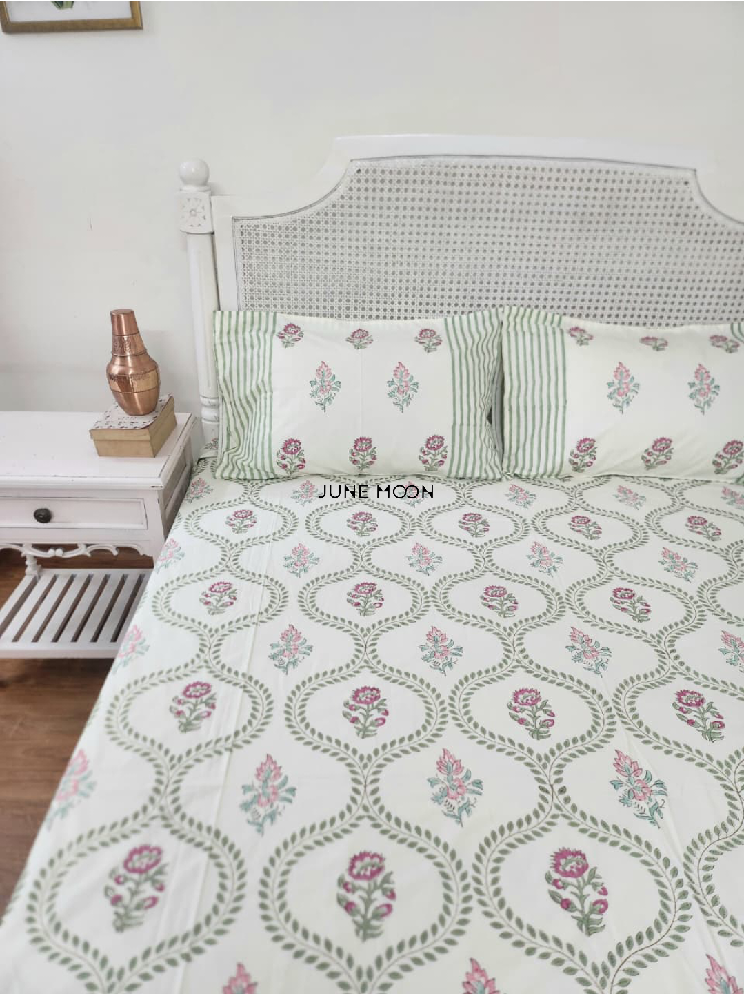 Rosewood - Block Printed Bedsheet Set (Cream Base)