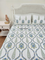 Load image into Gallery viewer, Cool Cascades - Block Printed Bedsheet Set