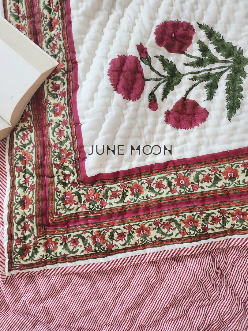 Carmine Sunset - Block Printed Muslin Quilt