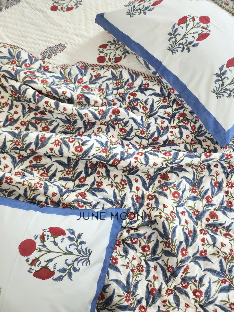 Hued Petals - Block Printed Muslin Quilt