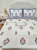 Load image into Gallery viewer, Hued Petals - Block Printed Muslin Quilt
