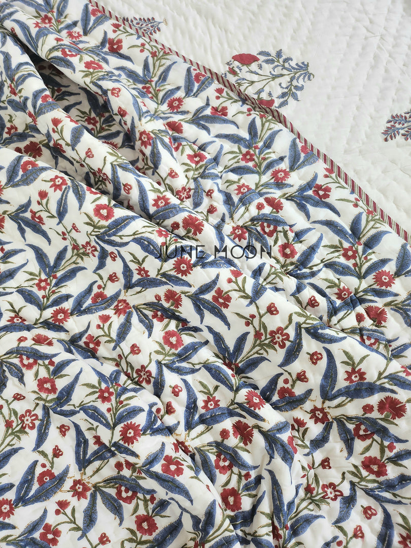 Hued Petals - Block Printed Muslin Quilt