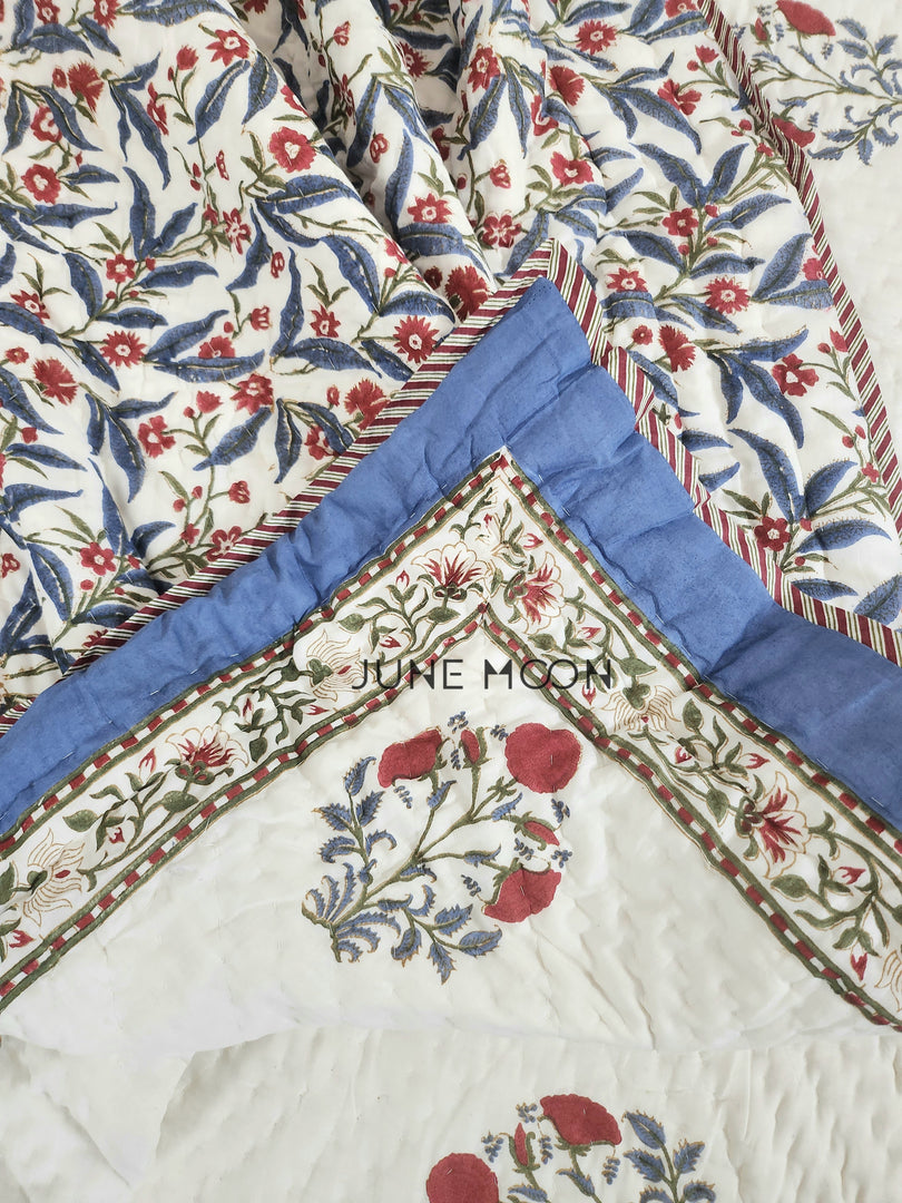 Hued Petals - Block Printed Muslin Quilt