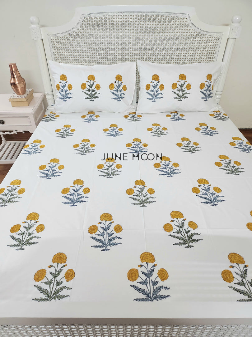 Zinnia - Block Printed Bedsheet Set