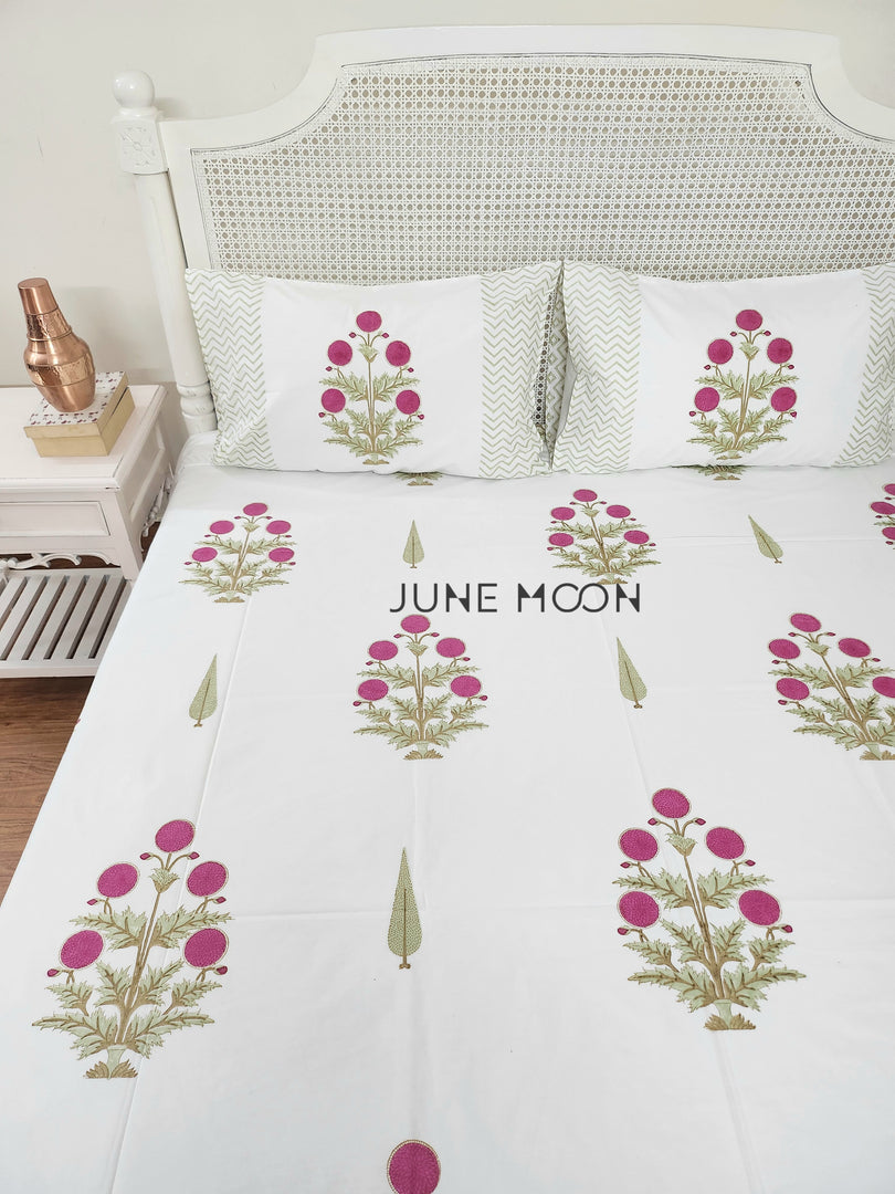 Rose Chalet - Block Printed Bedsheet Set