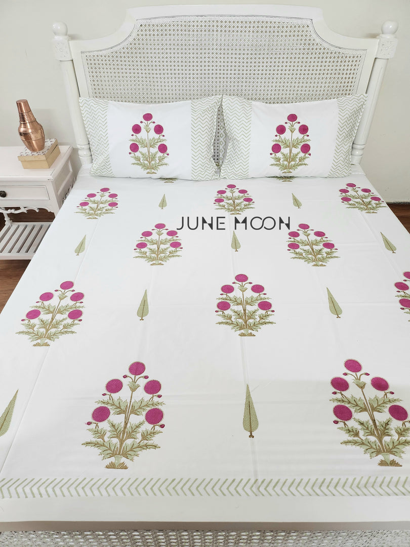 Rose Chalet - Block Printed Bedsheet Set