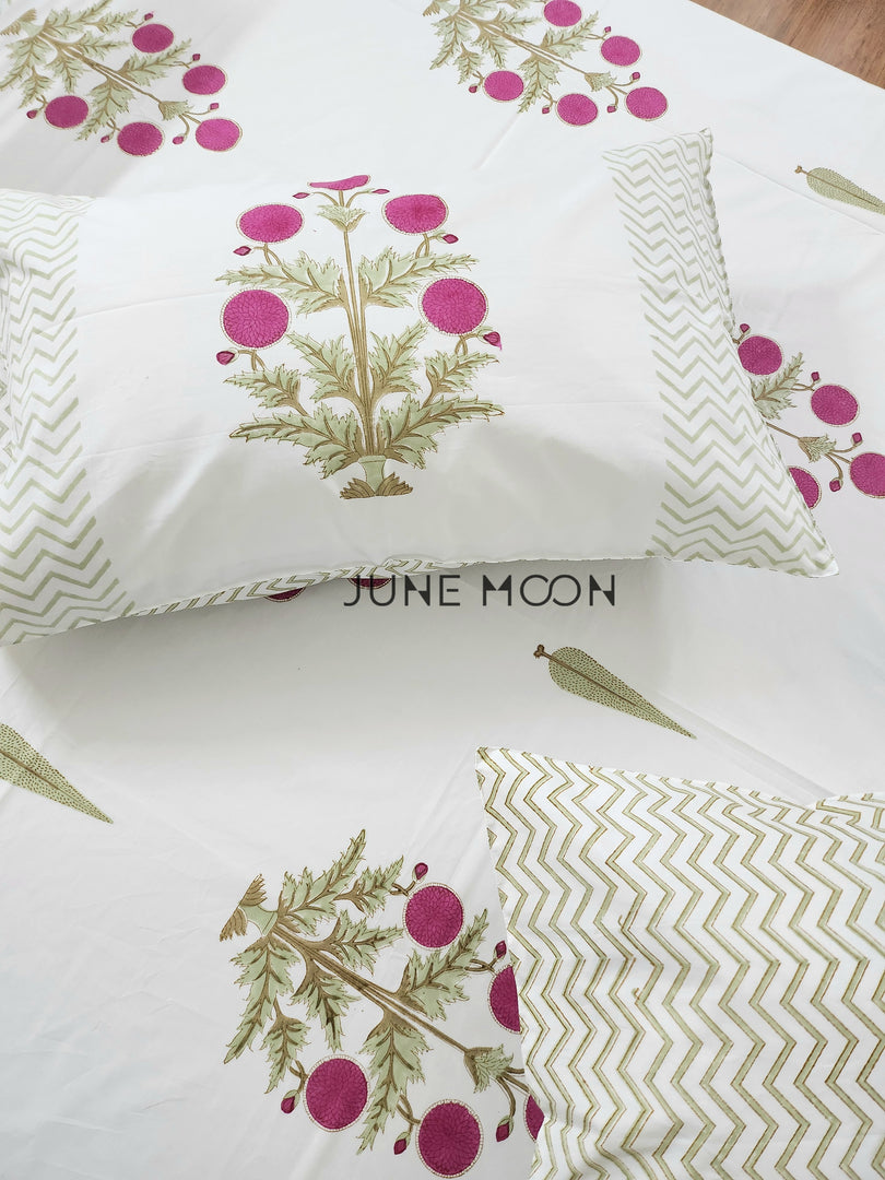 Rose Chalet - Block Printed Bedsheet Set