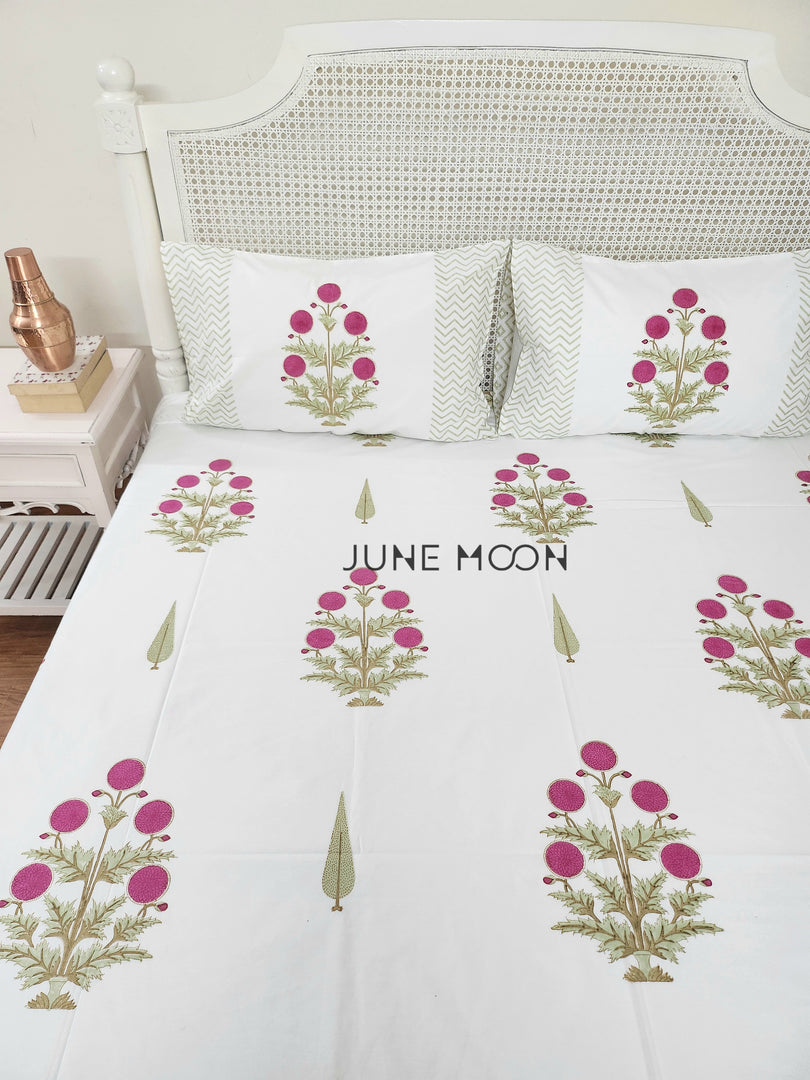 Rose Chalet - Block Printed Bedsheet Set