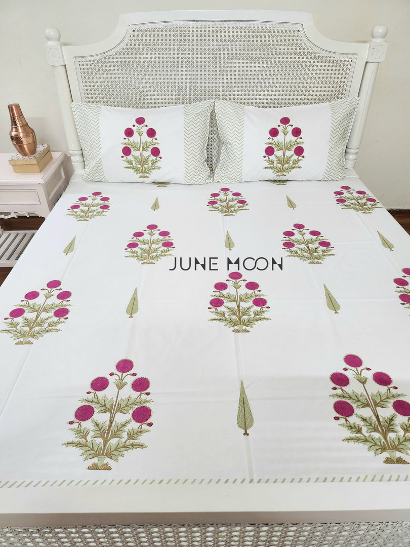 Rose Chalet - Block Printed Bedsheet Set