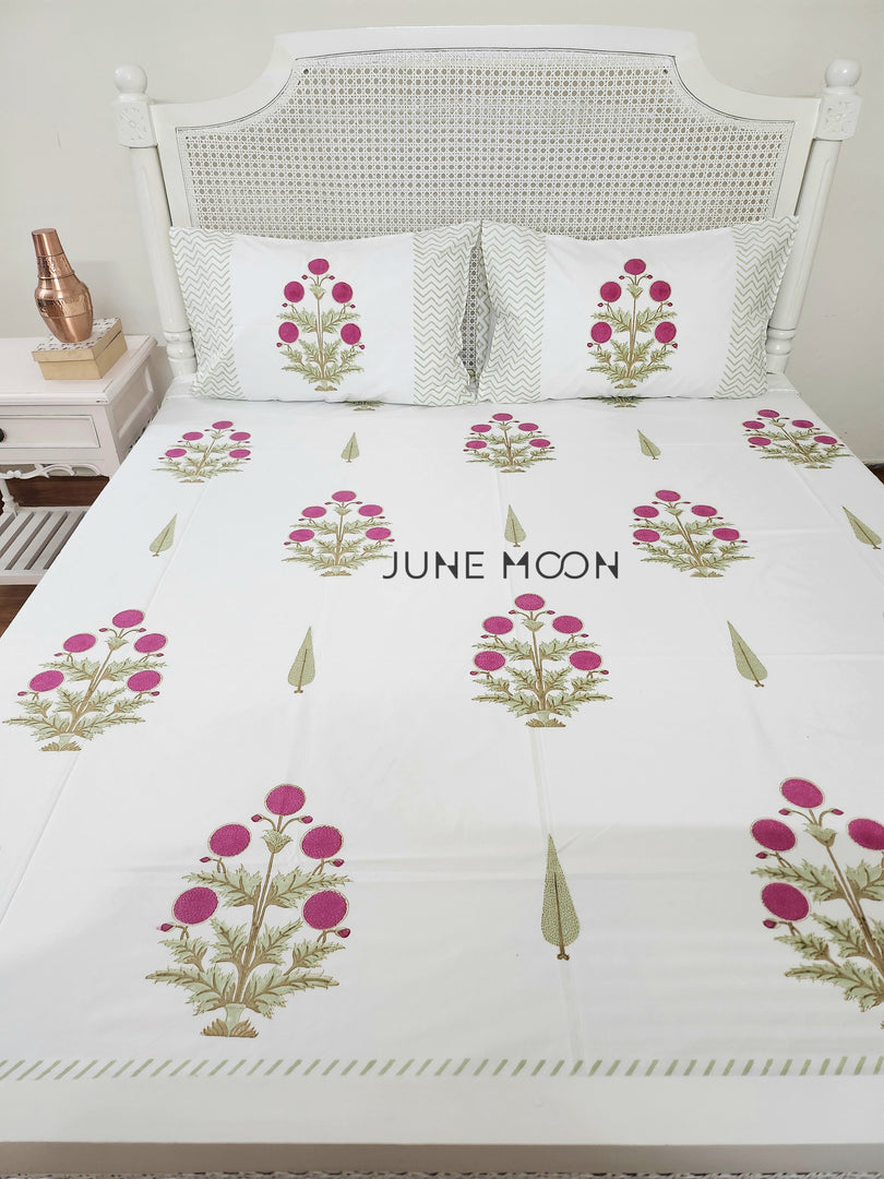 Rose Chalet - Block Printed Bedsheet Set