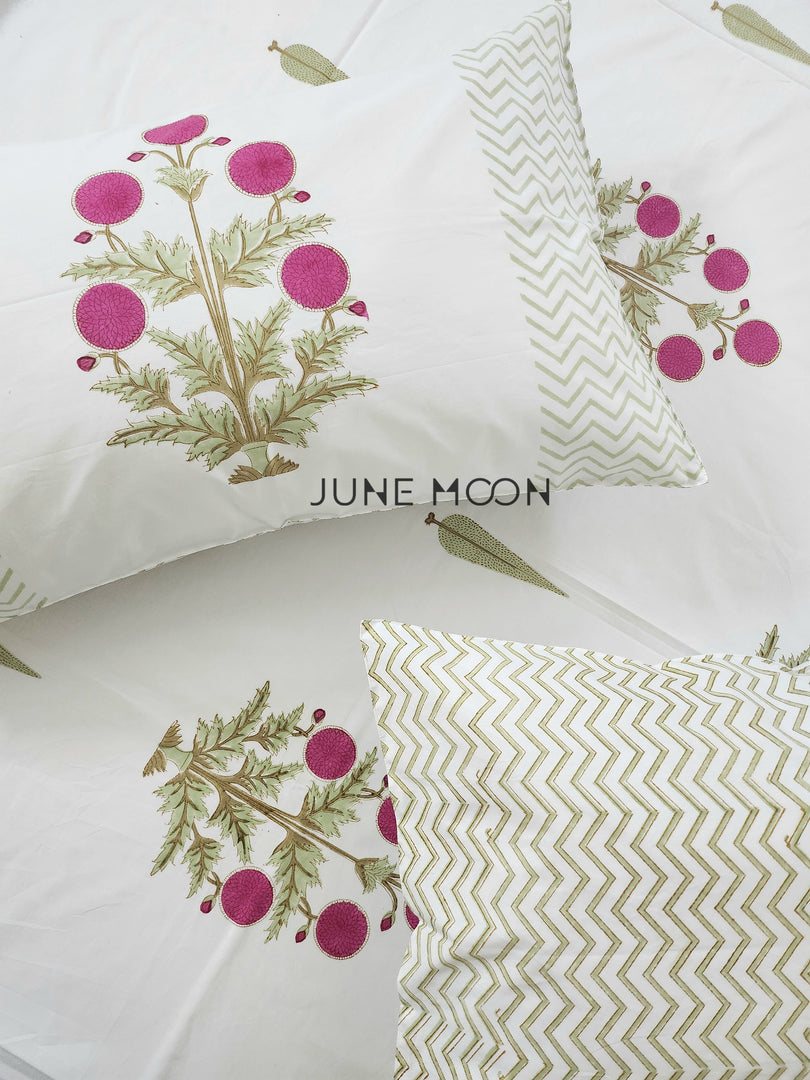 Rose Chalet - Block Printed Bedsheet Set