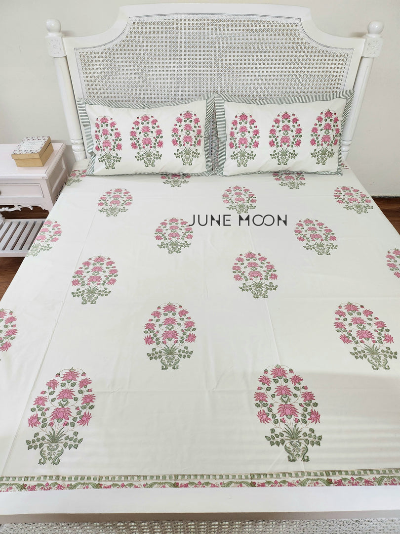 Warm Aura - Block Printed Bedsheet Set (Cream Base)