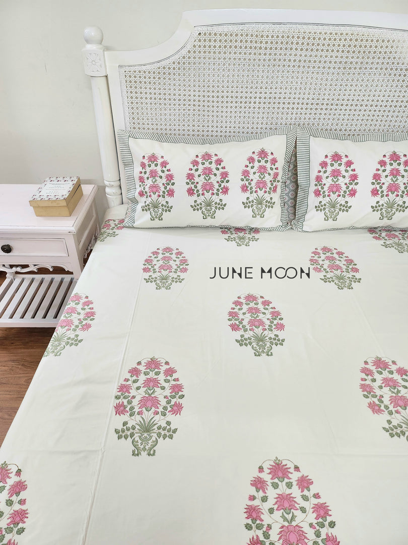 Warm Aura - Block Printed Bedsheet Set (Cream Base)