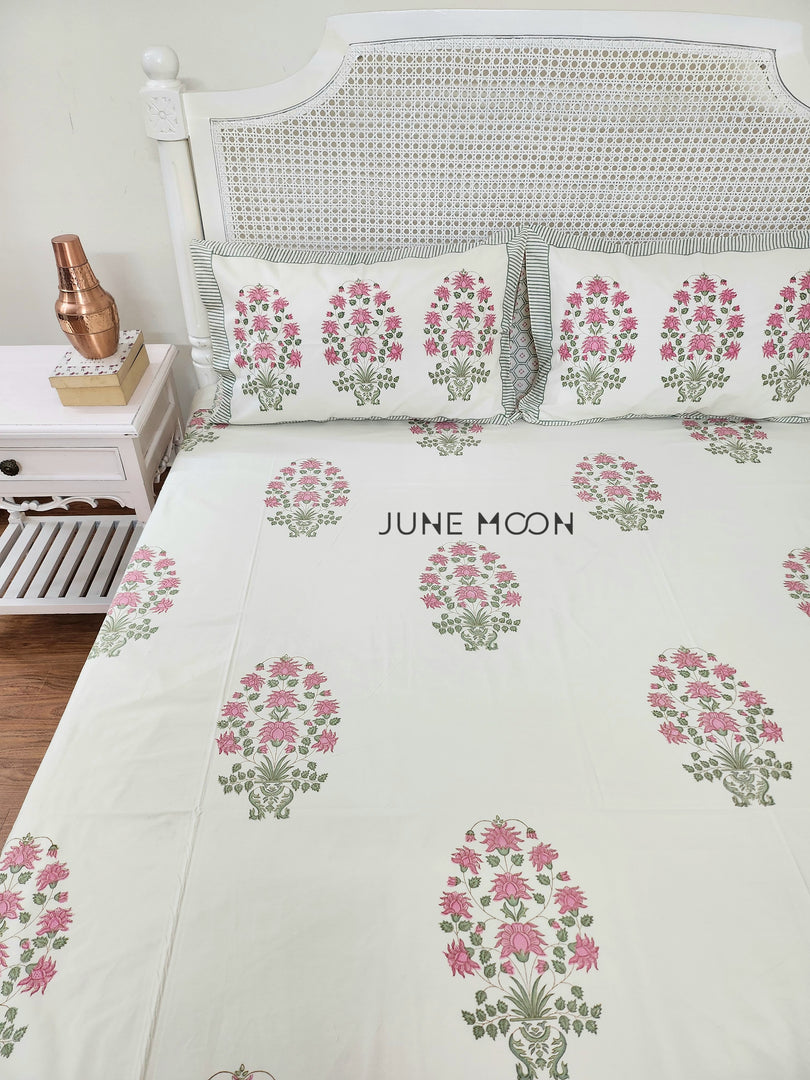 Warm Aura - Block Printed Bedsheet Set (Cream Base)