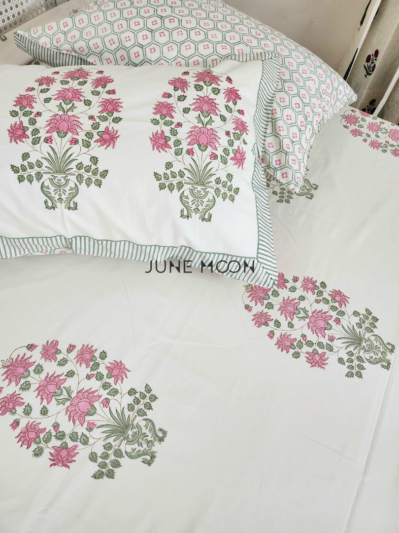 Warm Aura - Block Printed Bedsheet Set (Cream Base)