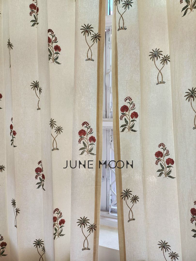 Gul Bano - Block Printed Curtains (Cream Base)