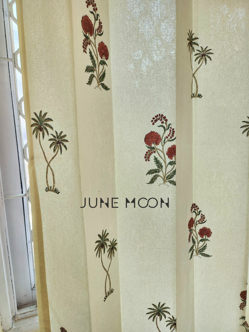 Gul Bano - Block Printed Curtains (Cream Base)