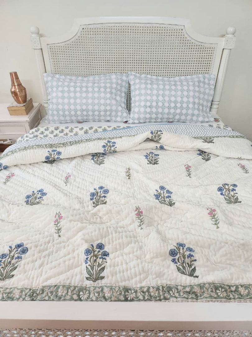 Balmy Seas - Block Printed Muslin Quilt