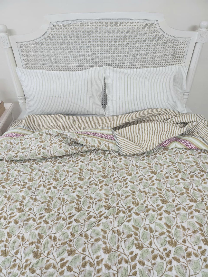 Oasis Of Blooms - Block Printed Muslin Quilt
