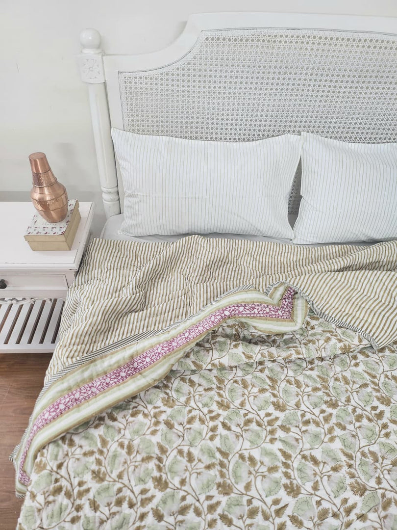 Oasis Of Blooms - Block Printed Muslin Quilt