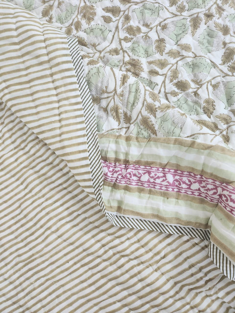 Oasis Of Blooms - Block Printed Muslin Quilt