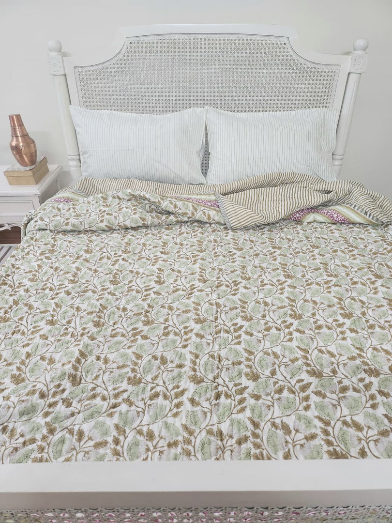 Oasis Of Blooms - Block Printed Muslin Quilt