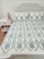Load image into Gallery viewer, Grass Is Green- Block Printed Bedsheet Set (Cream Base)
