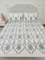 Load image into Gallery viewer, Grass Is Green- Block Printed Bedsheet Set (Cream Base)
