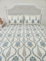 Load image into Gallery viewer, Grass Is Green- Block Printed Bedsheet Set (Cream Base)
