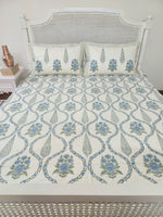 Load image into Gallery viewer, Grass Is Green- Block Printed Bedsheet Set (Cream Base)
