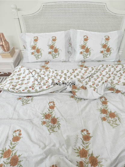 Warm Roses - Block Printed Muslin Dohar
