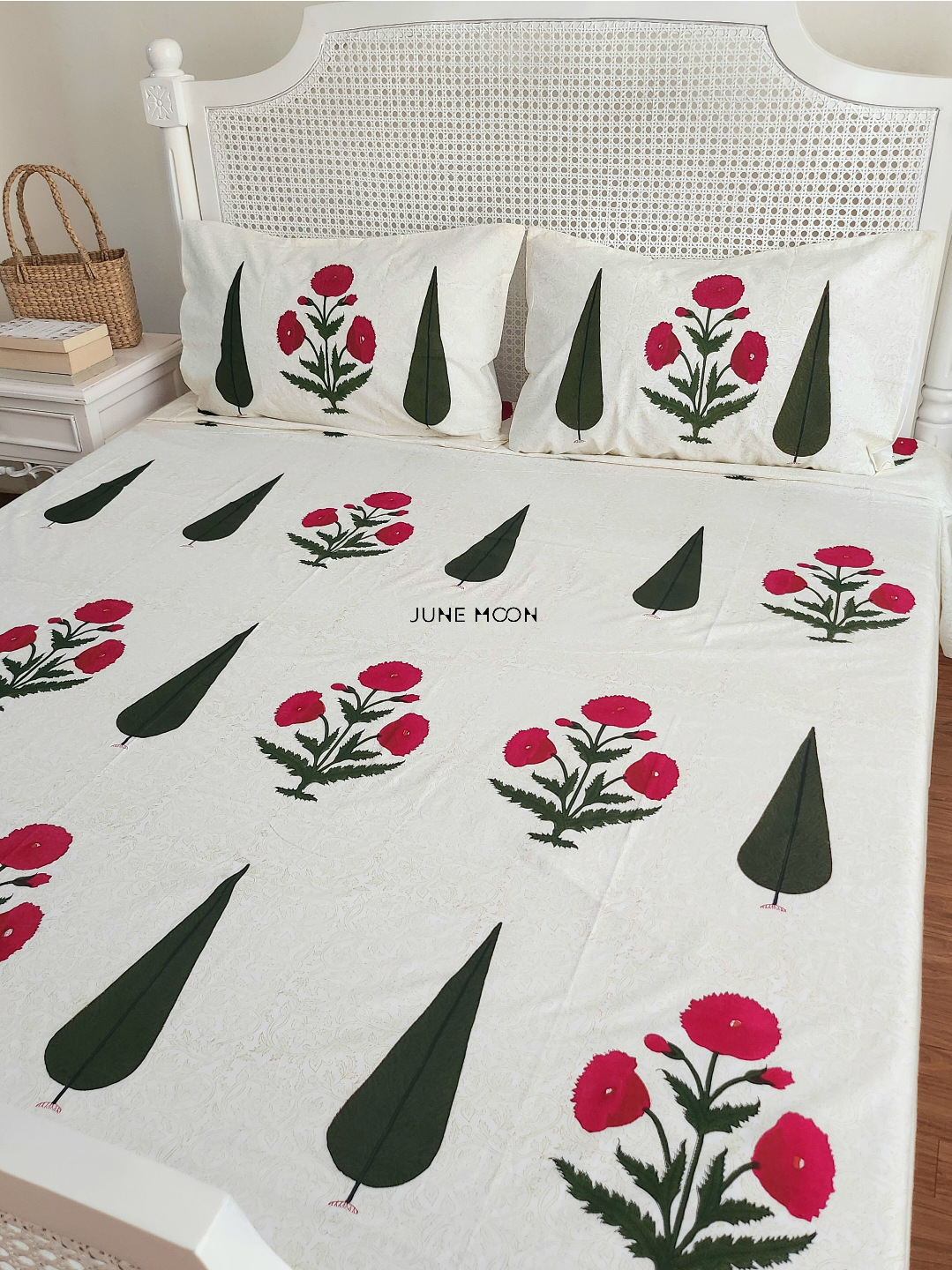 Carmine Sunset - Block Printed Bedsheet Set